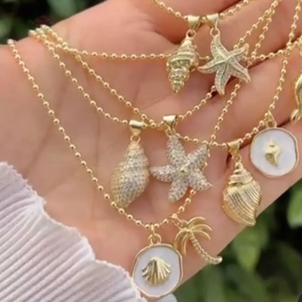 Gold Starfish and Shell Pendant Necklaces
